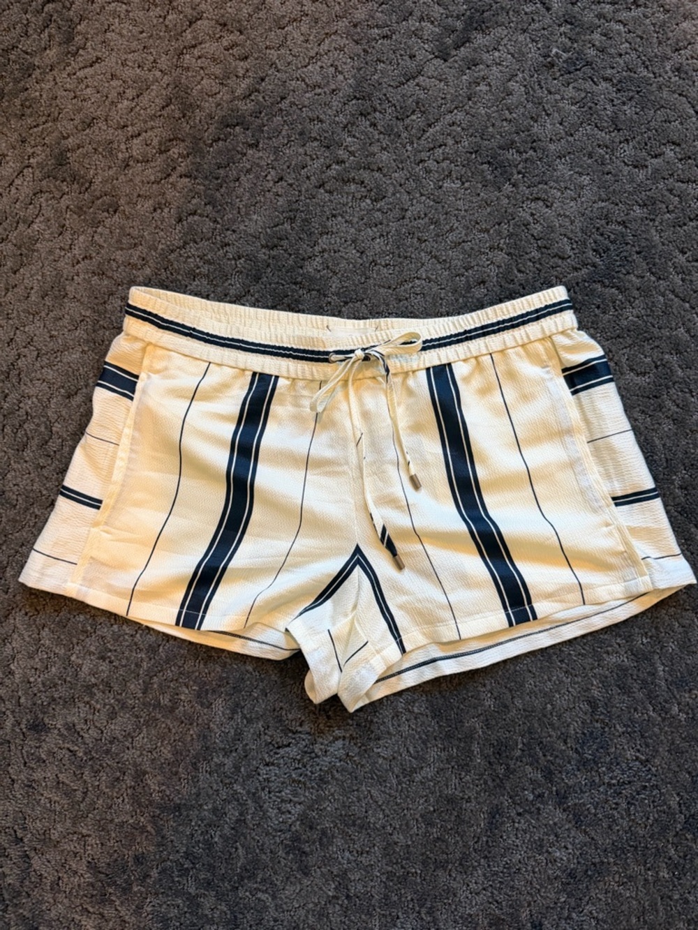 Lou & Grey Sheer Striped Cream and Navy Beach Shorts